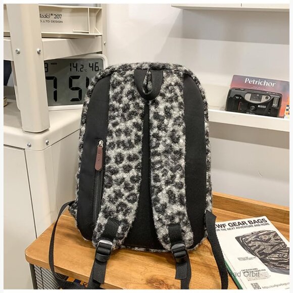 Fuzzy Cheetah Backpack, Adjustable Strap, Lightweight Corduroy, Daypack Purse main image 4
